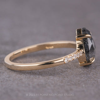 1.87 Carat Black Speckled Pear Diamond Engagement Ring, Jules Setting, 14K Yellow Gold