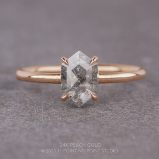 .93 Carat Salt and Pepper Hexagon Diamond Engagement Ring, Jane Setting, Point No Point Studio. Available in a variety of metal types. Eco-friendly, Recycled Metals, Conflict Free.