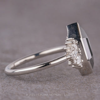 1.64 Carat Black Hexagon Diamond Engagement Ring, Bezel Monarch Setting, 14k White Gold