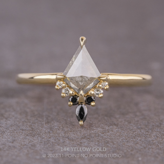 1.55 Carat Salt and Pepper Kite Diamond Engagement Ring, Ombre Ava Setting, Point No Point Studio. Available in a variety of metal types. Eco-friendly, Recycled Metals, Conflict Free.
