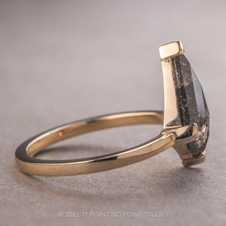 1.73 Carat Black Speckled Kite Diamond Engagement Ring, Charlize Setting, 14k Yellow Gold