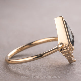 1.45 Carat Black Speckled Kite Diamond Engagement Ring, Bezel Ava Setting, 14K Yellow Gold