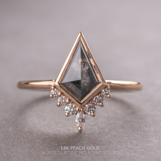 1.23 Carat Black Speckled Kite Diamond Engagement Ring, Bezel Ava Setting