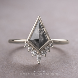 1.23 Carat Black Speckled Kite Diamond Engagement Ring, Bezel Ava Setting