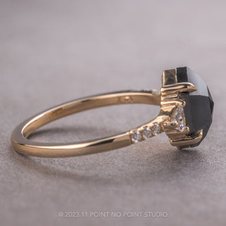 1.32 Carat Black Hexagon Diamond Engagement Ring, Eliza Setting, 14K Yellow Gold