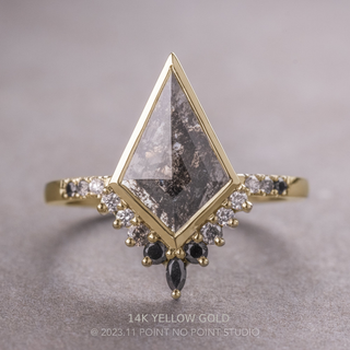 1.71 Carat Black Salt and Pepper Kite Diamond Engagement Ring, Bezel Ombre Avaline Setting