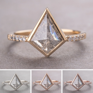 3.20 Carat Salt and Pepper Kite Diamond Engagement Ring, Bezel Jules Setting