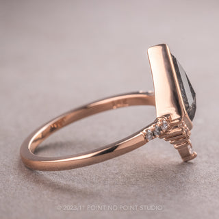 1.40 Carat Black Speckled Kite Diamond Engagement Ring, Bezel Avaline Setting, 14K Rose Gold