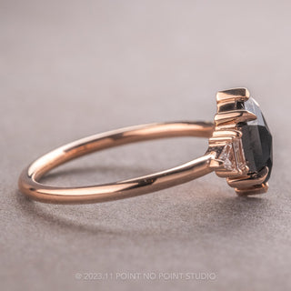 1.22 Carat Black Hexagon Diamond Engagement Ring, Beatrice Setting, 14K Rose Gold