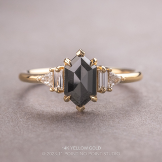 1.49 Carat Black Hexagon Diamond Engagement Ring, Beatrice Setting