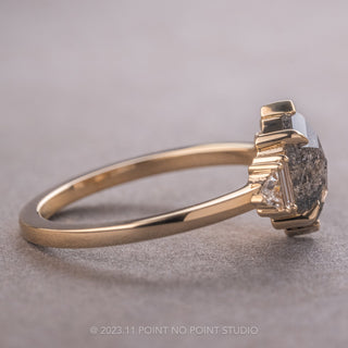 1.52 Carat Salt and Pepper Hexagon Diamond Engagement Ring, Beatrice Setting, 14K Yellow Gold