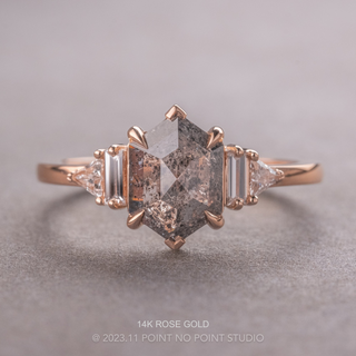1.48 Carat Salt and Pepper Hexagon Diamond Engagement Ring, Beatrice Setting