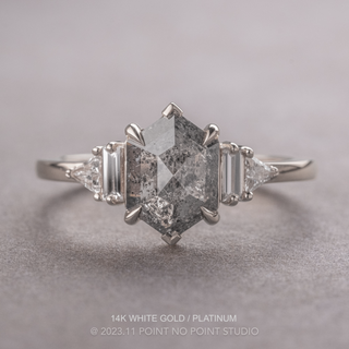 1.48 Carat Salt and Pepper Hexagon Diamond Engagement Ring, Beatrice Setting