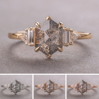1.48 Carat Salt and Pepper Hexagon Diamond Engagement Ring, Beatrice Setting
