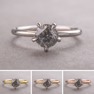 1.06 Carat Salt and Pepper Round Diamond Engagement Ring, Tulip Jane Setting