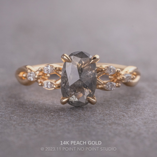 1.07 Carat Salt and Pepper Oval Diamond Engagement Ring, Winona Setting, 14K Rose Gold