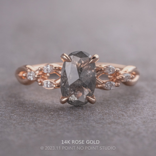 1.07 Carat Salt and Pepper Oval Diamond Engagement Ring, Winona Setting, 14K Rose Gold