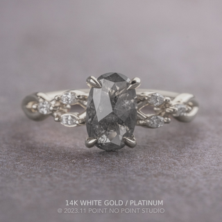 1.07 Carat Salt and Pepper Oval Diamond Engagement Ring, Winona Setting, 14K Rose Gold
