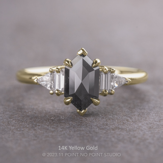 1.57 Carat Black Hexagon Diamond Engagement Ring, Beatrice Setting, Point No Point Studio. Available in a variety of metal types. Eco-friendly, Recycled Metals, Conflict Free.