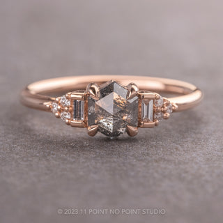 1.41 Carat Salt and Pepper Hexagon Diamond Engagement Ring, Dahlia Setting