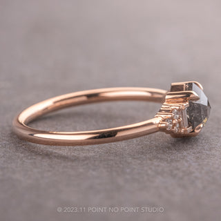 .95 Carat Salt and Pepper Hexagon Diamond Engagement Ring, Dahlia Setting, 14K Rose Gold