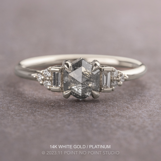 1.41 Carat Salt and Pepper Hexagon Diamond Engagement Ring, Dahlia Setting