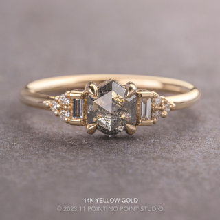 1.41 Carat Salt and Pepper Hexagon Diamond Engagement Ring, Dahlia Setting
