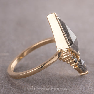 1.82 Carat Black Speckled Kite Diamond Engagement Ring, Bezel Ombre Ava Setting, 14K Yellow Gold
