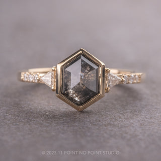 1.51 Carat Black Speckled Hexagon Diamond Engagement Ring, Bezel Eliza Setting