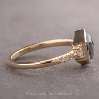 1.56 Carat Black Speckled Hexagon Diamond Engagement Ring, Bezel Eliza Setting, 14K Yellow Gold