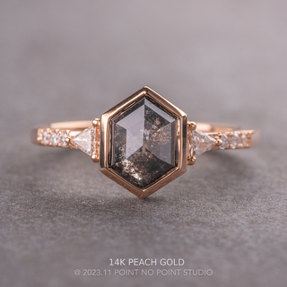 1.51 Carat Black Speckled Hexagon Diamond Engagement Ring, Bezel Eliza Setting