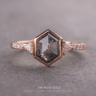1.51 Carat Black Speckled Hexagon Diamond Engagement Ring, Bezel Eliza Setting