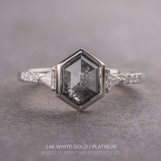 1.51 Carat Black Speckled Hexagon Diamond Engagement Ring, Bezel Eliza Setting