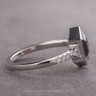 1.92 Carat Black Speckled Hexagon Diamond Engagement Ring, Bezel Eliza Setting, 14k White Gold