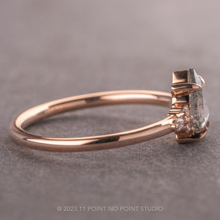 .71 Carat Salt and Pepper Pear Diamond Engagement Ring, Quinn Setting, 14k Rose Gold