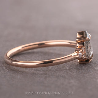 .90 Carat Salt and Pepper Pear Diamond Engagement Ring, Quinn Setting, 14k Rose Gold