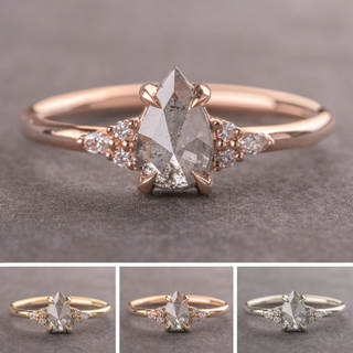 1.03 Carat Salt and Pepper Pear Diamond Engagement Ring, Quinn Setting