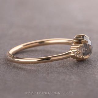 1.32 Carat Salt and Pepper Hexagon Diamond Engagement Ring, Dahlia Setting, 14K Yellow Gold