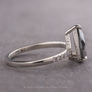 1.69 Carat Black Speckled Pear Diamond Engagement Ring, Juliette Setting, 14K White Gold