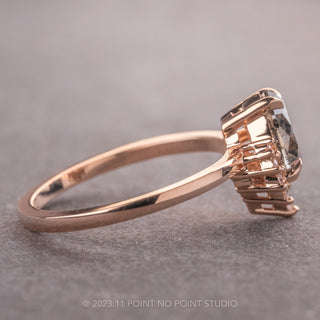 1.39 Carat Canadian Salt and Pepper Pear Diamond Engagement Ring, Ava Setting, 14K Rose Gold