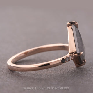1.91 Carat Black Speckled Kite Diamond Engagement Ring, Ombre Jules Setting, 14K Rose Gold