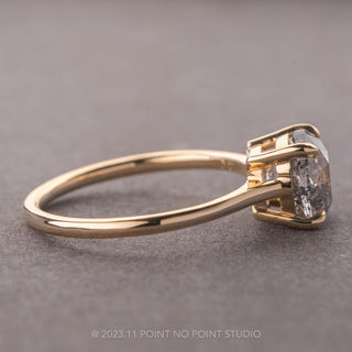 2.26 Carat Canadian Salt and Pepper Cushion Diamond Engagement Ring, Lark Setting, 14K Yellow Gold