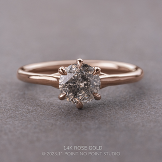 1.38 Carat Salt and Pepper Round Diamond Engagement Ring, Madeline Setting, Point No Point Studio. Available in a variety of metal types. Eco-friendly, Recycled Metals, Conflict Free.