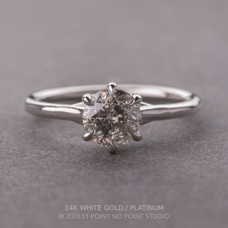 1.38 Carat Salt and Pepper Round Diamond Engagement Ring, Madeline Setting, Point No Point Studio. Available in a variety of metal types. Eco-friendly, Recycled Metals, Conflict Free.