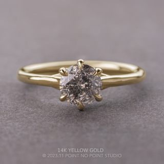 1.38 Carat Salt and Pepper Round Diamond Engagement Ring, Madeline Setting, Point No Point Studio. Available in a variety of metal types. Eco-friendly, Recycled Metals, Conflict Free.