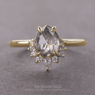 1.95 Carat Salt and Pepper Pear Diamond Engagement Ring, Ava Setting, Point No Point Studio. Available in a variety of metal types. Eco-friendly, Recycled Metals, Conflict Free.