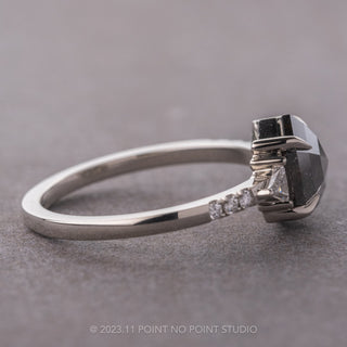 1.58 Carat Black Speckled Hexagon Diamond Engagement Ring, Eliza Setting, 14k White Gold
