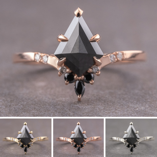 1.72 Carat Black Kite Diamond Engagement Ring, Ombre Flora Setting
