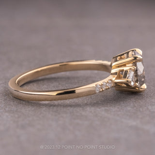 1.76 Carat Salt and Pepper Round Diamond Engagement Ring, Eliza Setting, 14K Yellow Gold