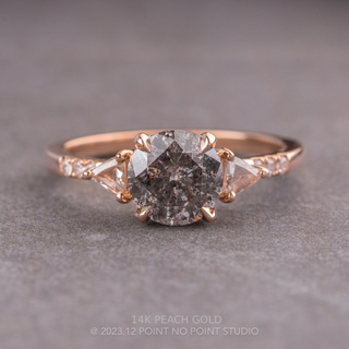 1.77 Carat Salt and Pepper Round Diamond Engagement Ring, Eliza Setting, Point No Point Studio. Available in a variety of metal types. Eco-friendly, Recycled Metals, Conflict Free.